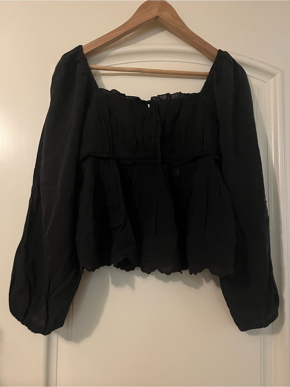 Levi's Black Smocked Square-Neck Peasant Blouse
